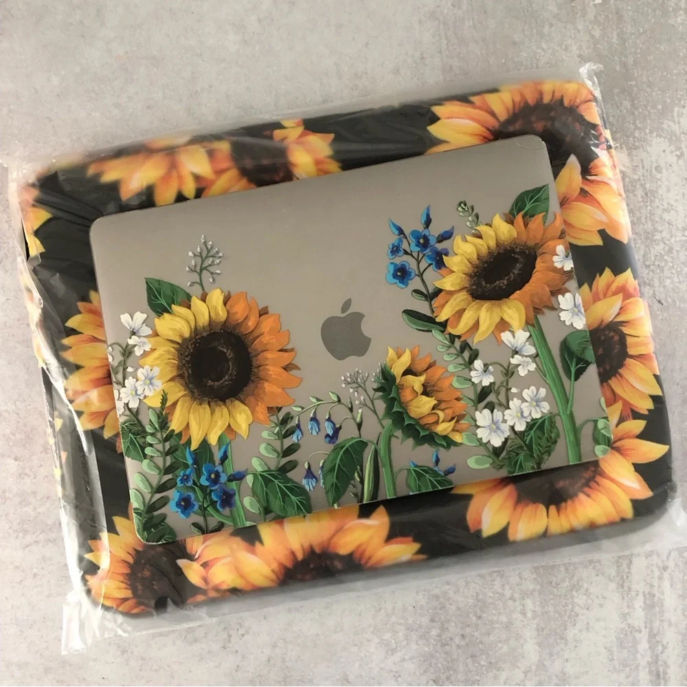 Sunflower Floral Pattern Fabric Laptop Sleeve Soft Computer Case NEW